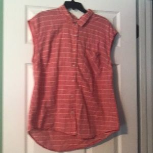 XxXL Cap sleeve button up peach plaid